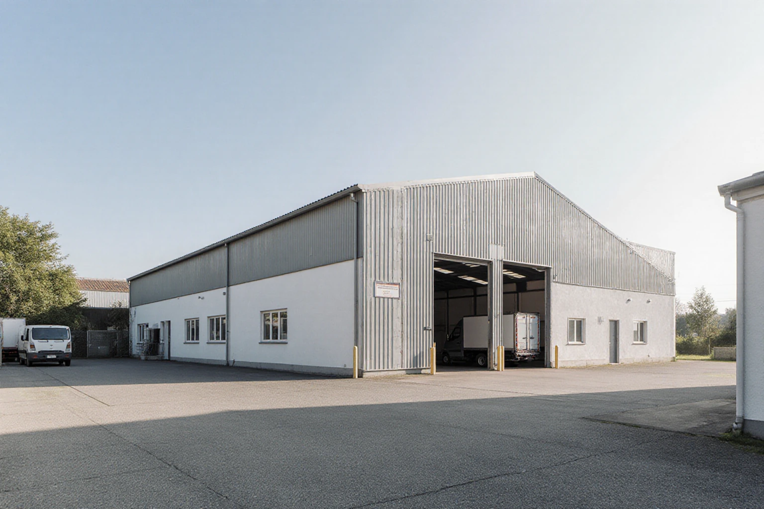 Gewerbehalle mit Lieferzufahrt und Toren